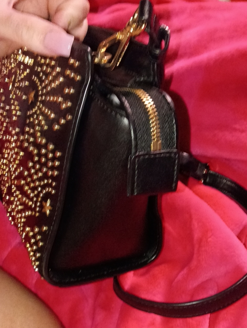 Michael Kors Black Studded Crossbody Bag with Gold Accents - Picture 5 of 9